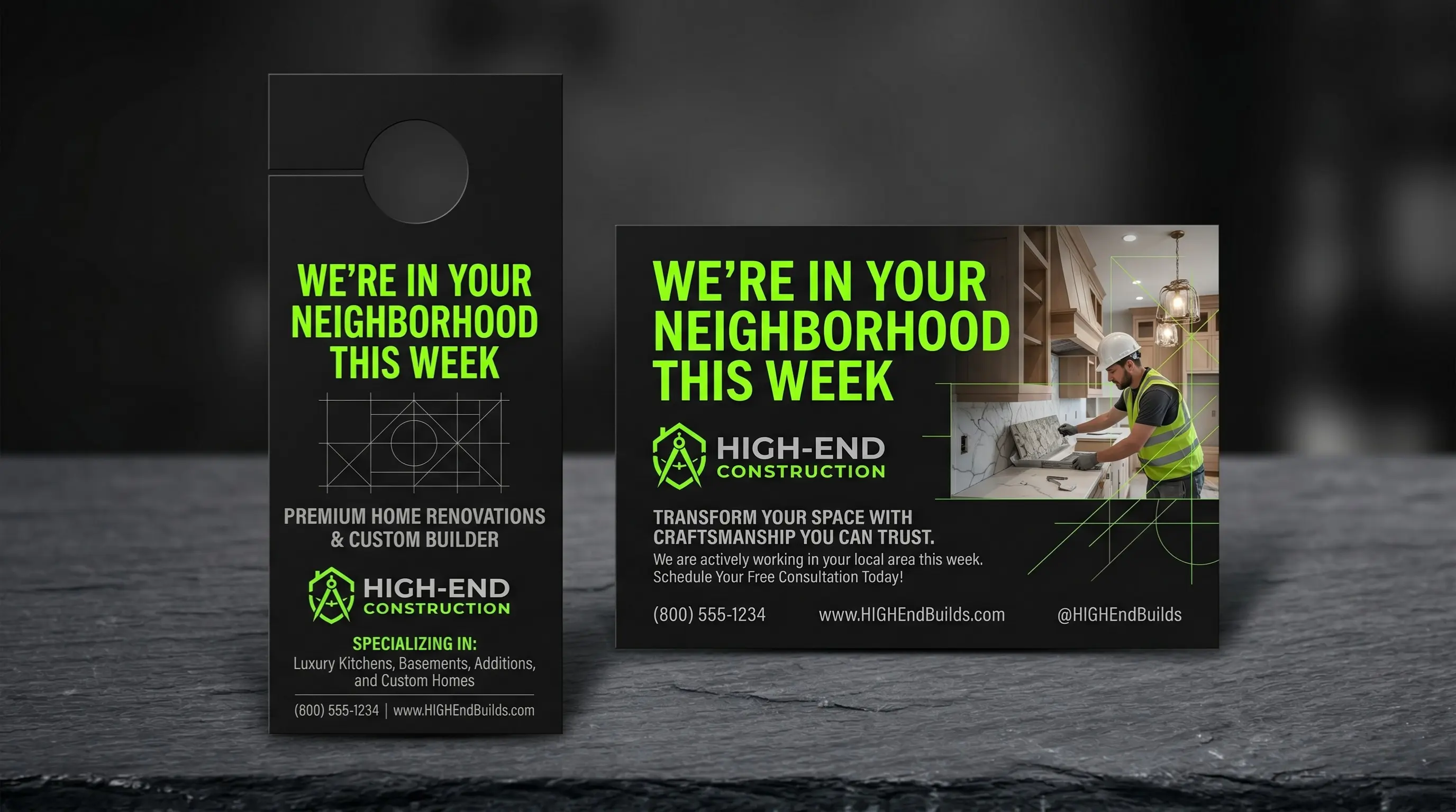 High-End Construction Sample Card and Door Hanger